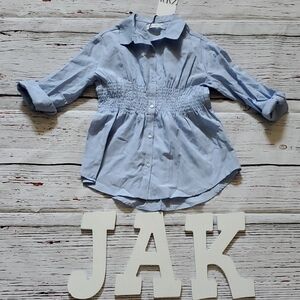 🆕️ Zara Girls Blue Shirt with Smocked Waist 👩
